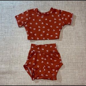 Floral rust handmade shirt and bummies